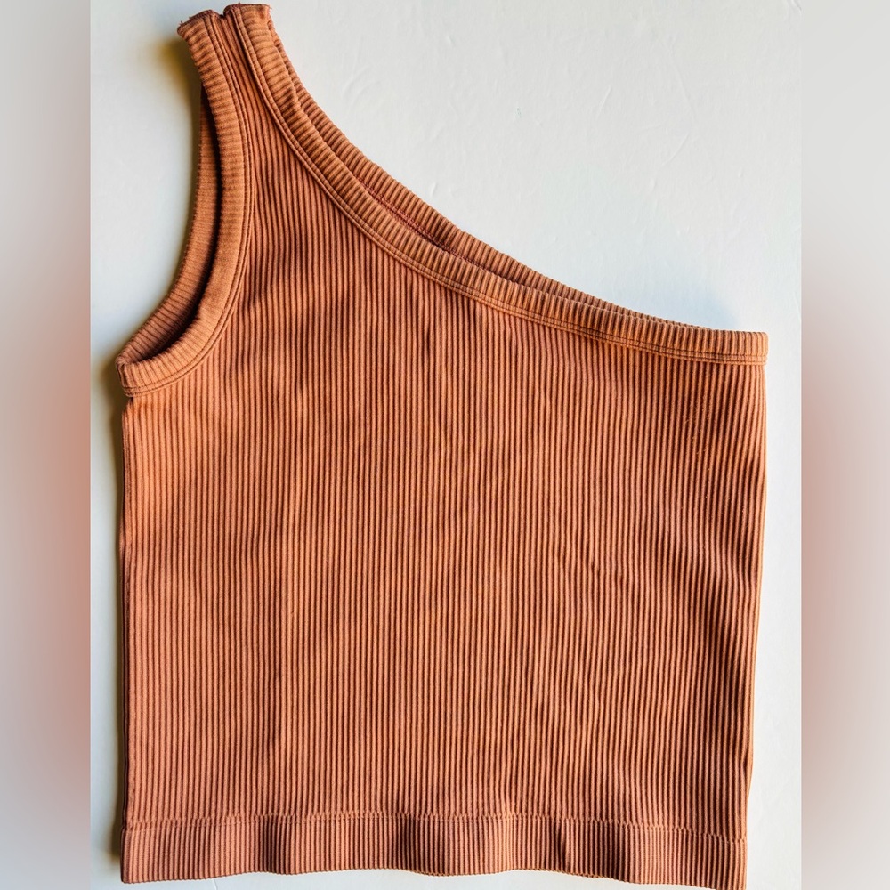 Fornia Women's Fall Orange Colorβ Asymmetrical Rib Knit Tank Top, Size M/L